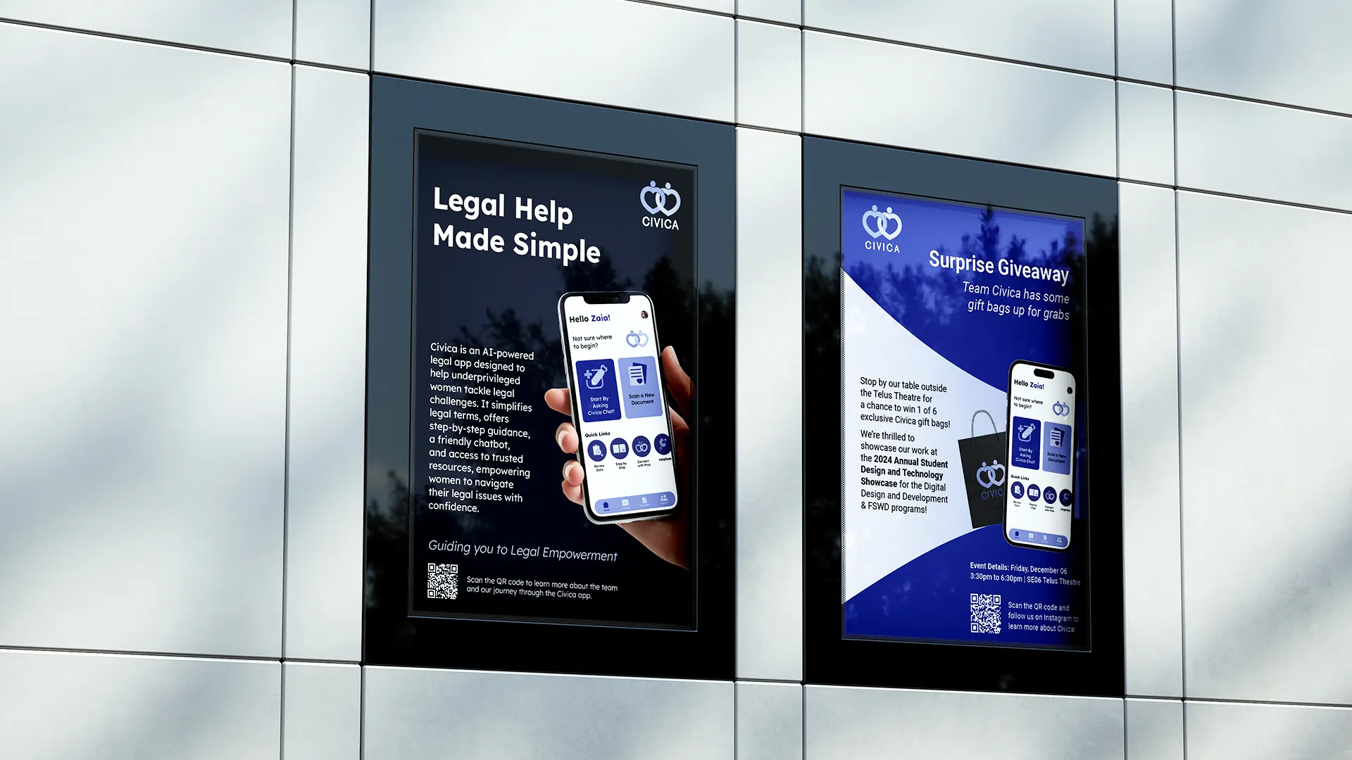 Promotional posters designed for campus display in the lead-up to presentation day.
